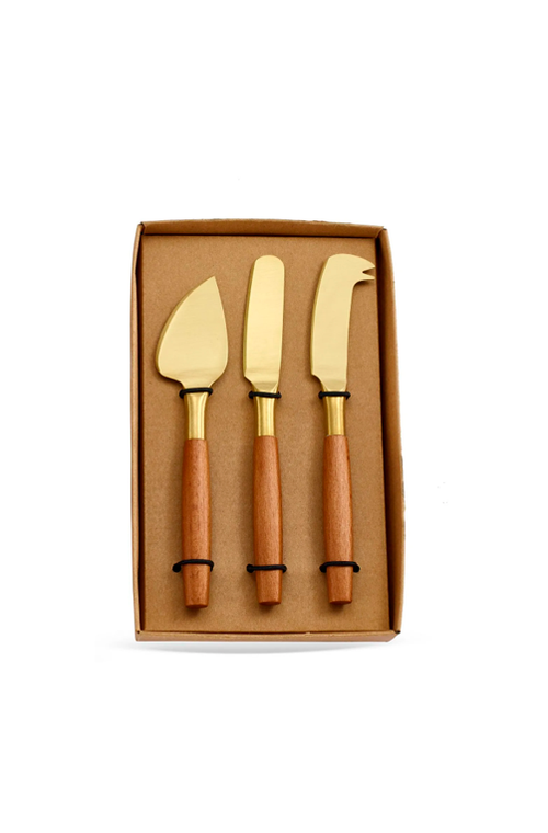 Conjunto de Espátulas para Queijo com Cabo de Madeira em Aço Inox