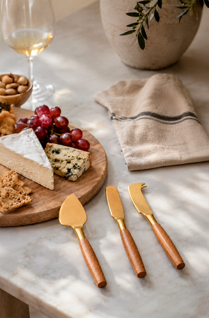 Conjunto de Espátulas para Queijo com Cabo de Madeira em Aço Inox