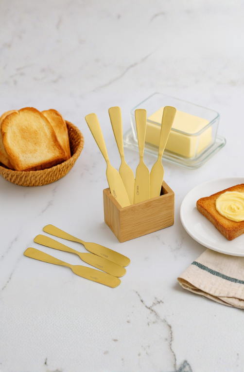 Conjunto 4 Espátulas de Aço Inox Dourado