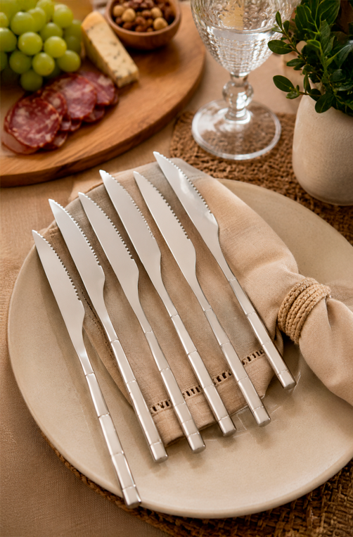 Conjunto de Facas de Churrasco de Aço Inox Bambu Elegant 6 Peças