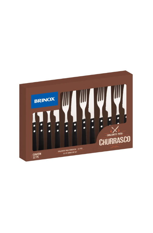Jogo de Talheres para Churrasco em  Aço Inoxidável 12 Peças