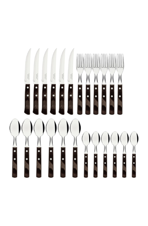 Faqueiro Polywood em Aço Inox e Cabos de Madeira Tratada Castanho 24 Peças