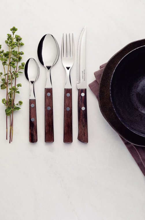 Faqueiro Polywood em Aço Inox e Cabos de Madeira Tratada Castanho 24 Peças