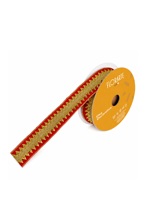 Fita Aramada Decorativa Natalina Dourado e Vermelho