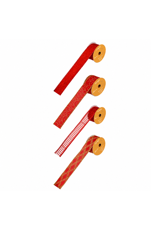 Fita Decorativa Natalina Sortida Vermelho e Dourado 3,8cm