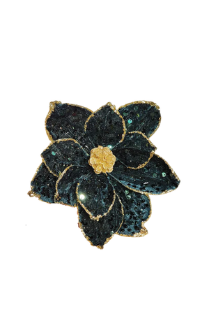 Flor de Magnolia Natalina de Veludo com Glitter Verde