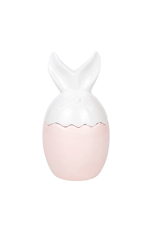 Pote Orelha Em Cerâmica Branco / Rosa