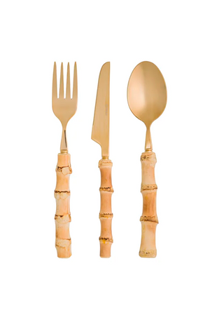 Faqueiro Aço Inox Dourado Com Cabo De Bambu Tulum 12 Peças