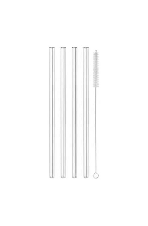 Kit de 4 Canudos Reutilizáveis de Vidro com Escova de Limpeza