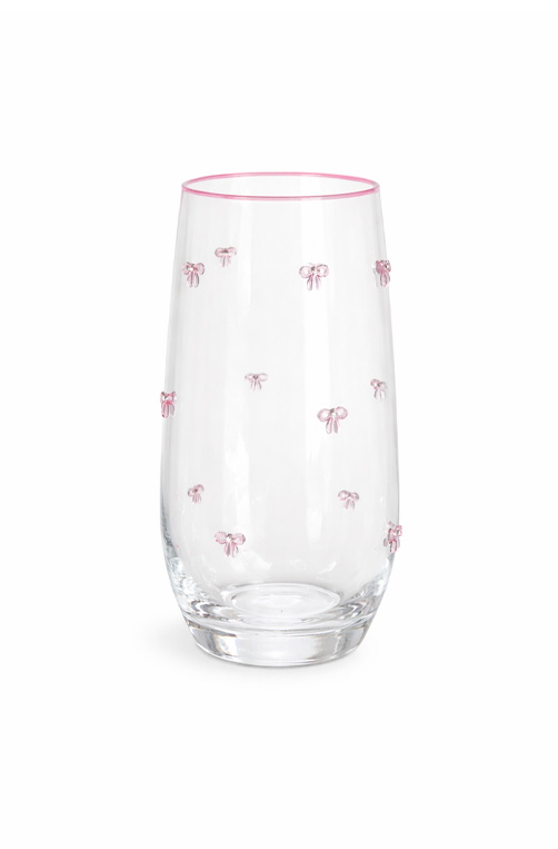 Conjunto de Copos de Vidro com Laço Borda Rosa - 6 peças