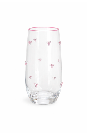 Conjunto de Copos de Vidro com Laço Borda Rosa - 6 peças