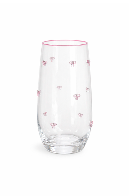 Conjunto de Copos de Vidro com Laço Borda Rosa - 6 peças