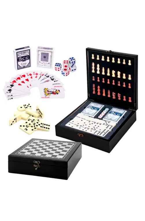 Maleta de Tabuleiro com Xadrez Dominó Cartas e Dados