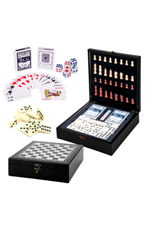 Maleta de Tabuleiro com Xadrez Dominó Cartas e Dados