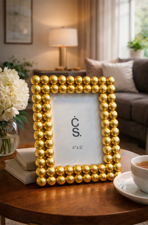 Porta Retrato Decorativo Esferas Douradas