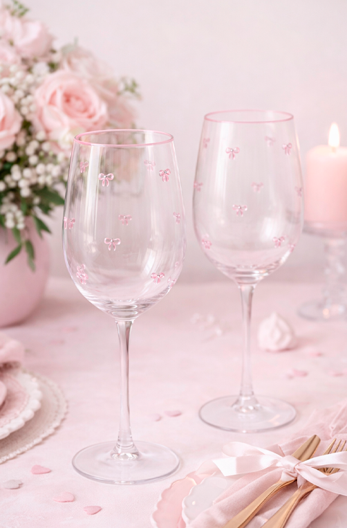 Conjunto de Taças de Vinho com Laço Borda Rosa 6 Peças