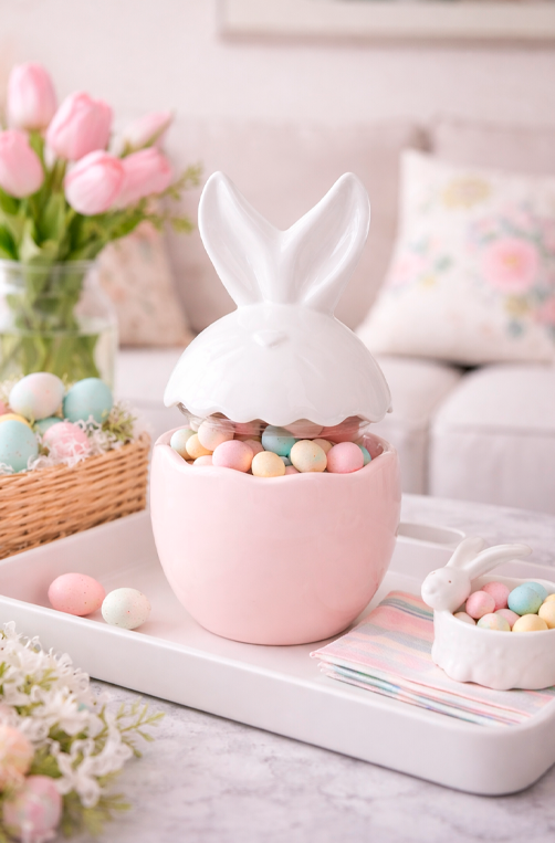 Pote Orelha Em Cerâmica Branco / Rosa