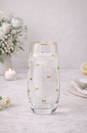 Conjunto de Copos de Vidro com Laço Borda Dourada - 6 peças