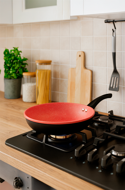 Frigideira Wok de Indução em Alumínio com Revestimento Cerâmico Granito Chef Vermelha