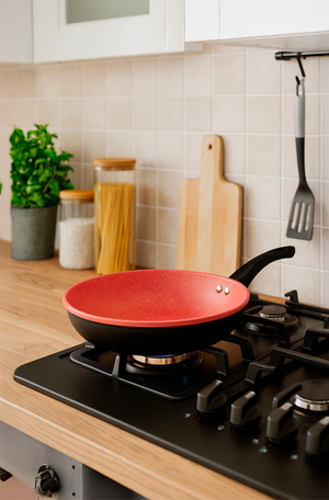 Frigideira Wok de Indução em Alumínio com Revestimento Cerâmico Granito Chef Vermelha
