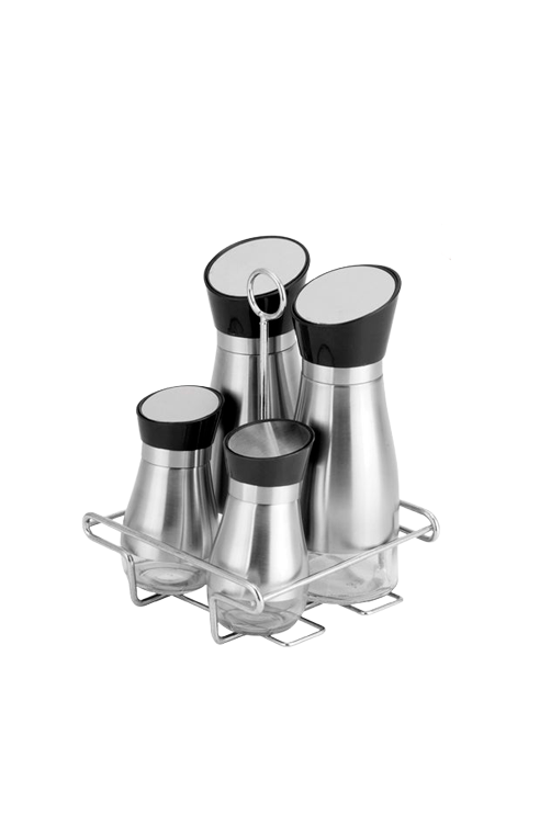 Galheteiro com Suporte Inox 4 Peças