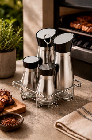 Galheteiro com Suporte Inox 4 Peças
