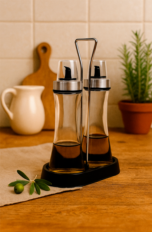 Conjunto de Galheteiro Sleek Alto em Vidro