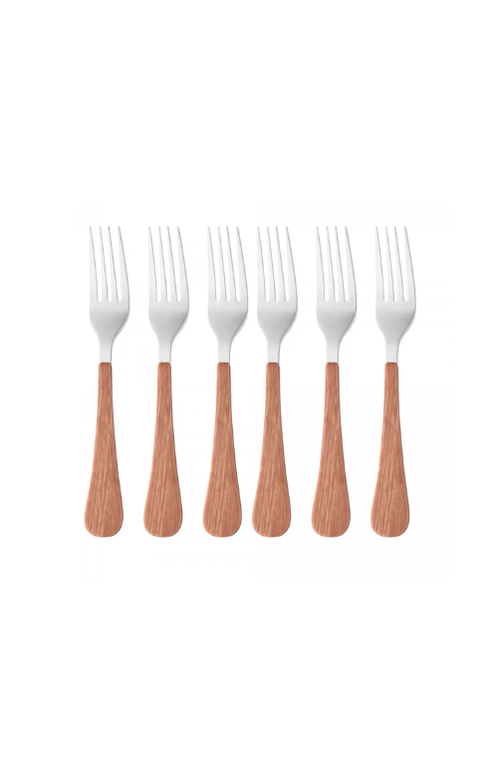 Conjunto 6 Garfos para Bolo de Aço Inox com Cabo em Plástico Amadeirado Milão