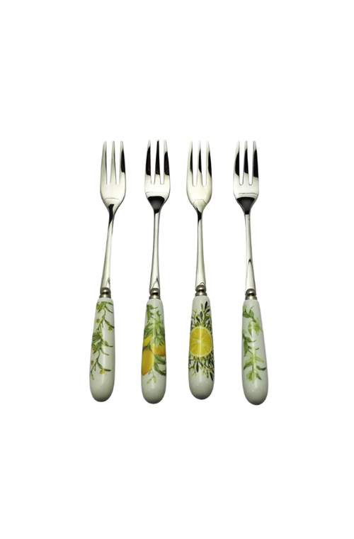 Conjunto 4 Garfos Sobremesa Limone Aço Inox Com Cabo Porcelana