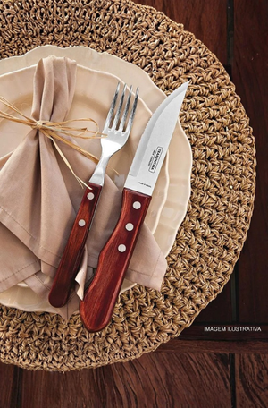 Conjunto de Garfos Jumbo em Aço Inox com Cabo Castanho Polywood 4 Peças