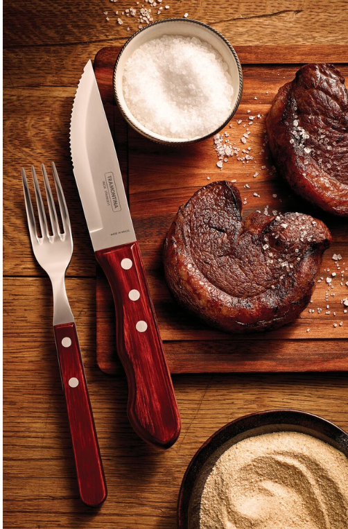 Garfo Jumbo em Aço Inox e Cabo de Madeira Tratada Polywood Vermelho