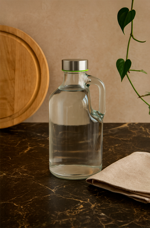 Garrafa em Vidro com Tampa em Aço Inox 1L