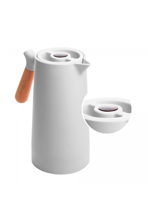 Garrafa Térmica de Plástico com Cabo de Madeira e Termômetro Nórdica Branca 1L