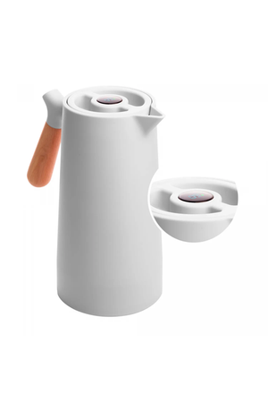 Garrafa Térmica de Plástico com Cabo de Madeira e Termômetro Nórdica Branca 1L