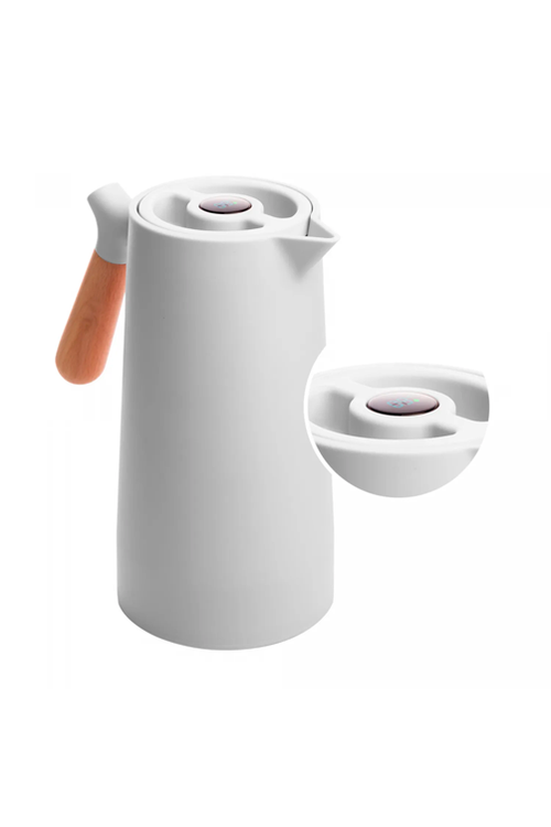 Garrafa Térmica de Plástico com Cabo de Madeira e Termômetro Nórdica Branca 1L