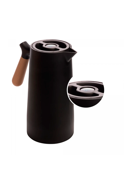 Garrafa Térmica de Plástico com Cabo de Madeira e Termômetro Nórdica Preta 1L