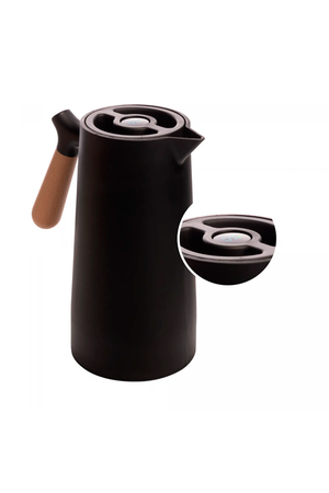 Garrafa Térmica de Plástico com Cabo de Madeira e Termômetro Nórdica Preta 1L