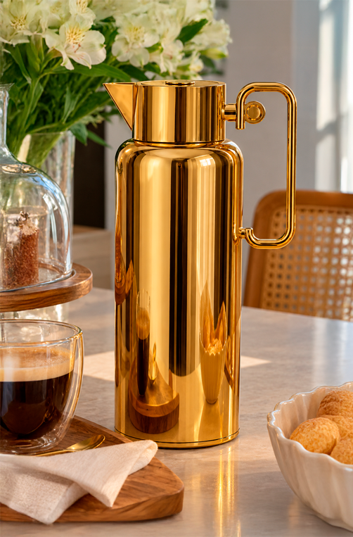Garrafa Térmica Metal Fiori Dourada com Ampola de Vidro 1L
