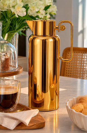 Garrafa Térmica Metal Fiori Dourada com Ampola de Vidro 1L