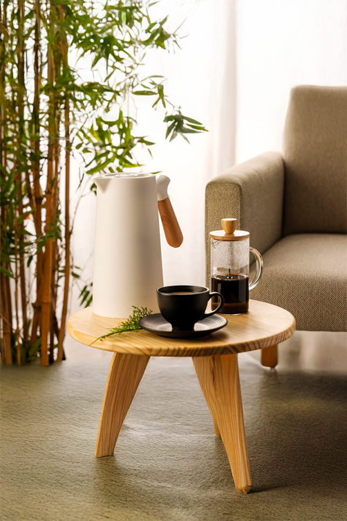 Garrafa Térmica de Plástico com Cabo de Madeira e Termômetro Nórdica Branca 1L