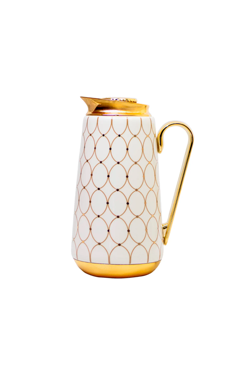 Garrafa Térmica Firenze Branca e Dourada em Porcelana 700ml