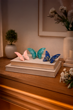 Escultura Borboleta Esculpida na Pedra Rosa Quartzo