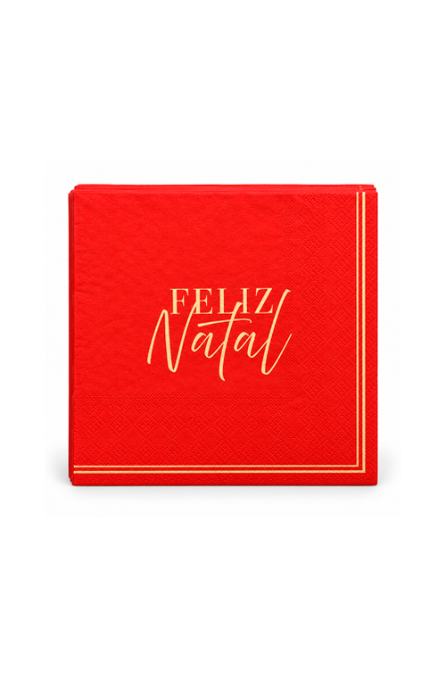 Guardanapo Natalino Feliz Natal Vermelho Folha Dupla 20 Peças