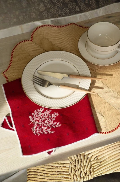 Guardanapo Ramos de Natal Vermelho 50cm