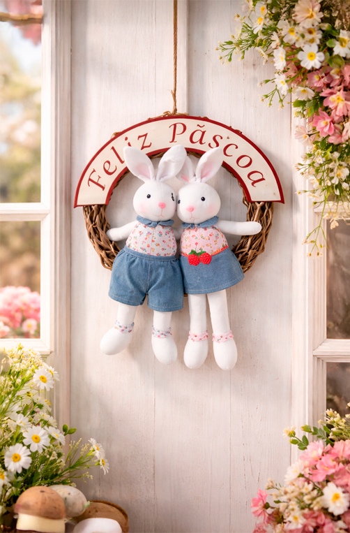 Guirlanda Decorativa com Coelhos Feliz Páscoa