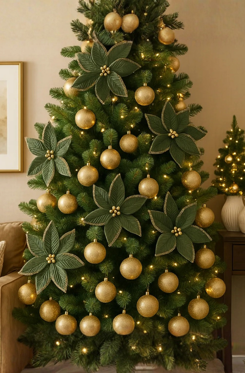 Haste Poinsettia Bico de Papagaio de Natal Verde Dourado