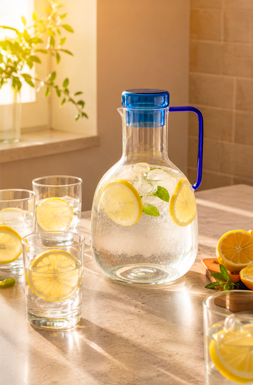 Jarra com Detalhe Azul em Vidro Borossilicato 1,7L