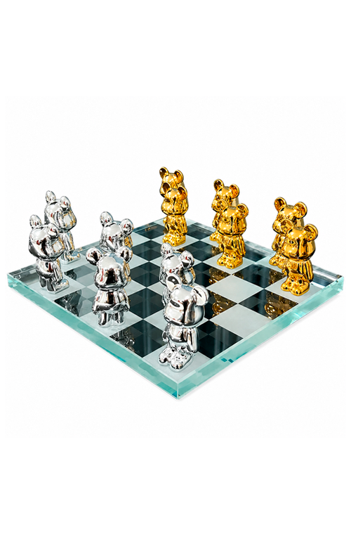 Jogo de Dama Decorativo de Urso em Cristal