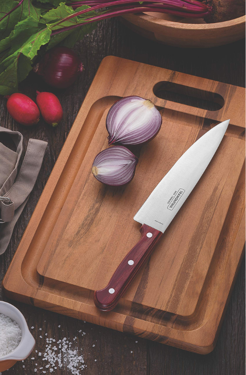 Jogo de Facas Polywood em Aço Inox e Cabos de Madeira Tratada Vermelho 4 Peças