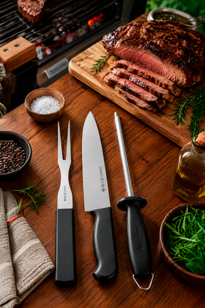 Conjunto para Churrasco Faca Garfo Chaira em Aço Inox